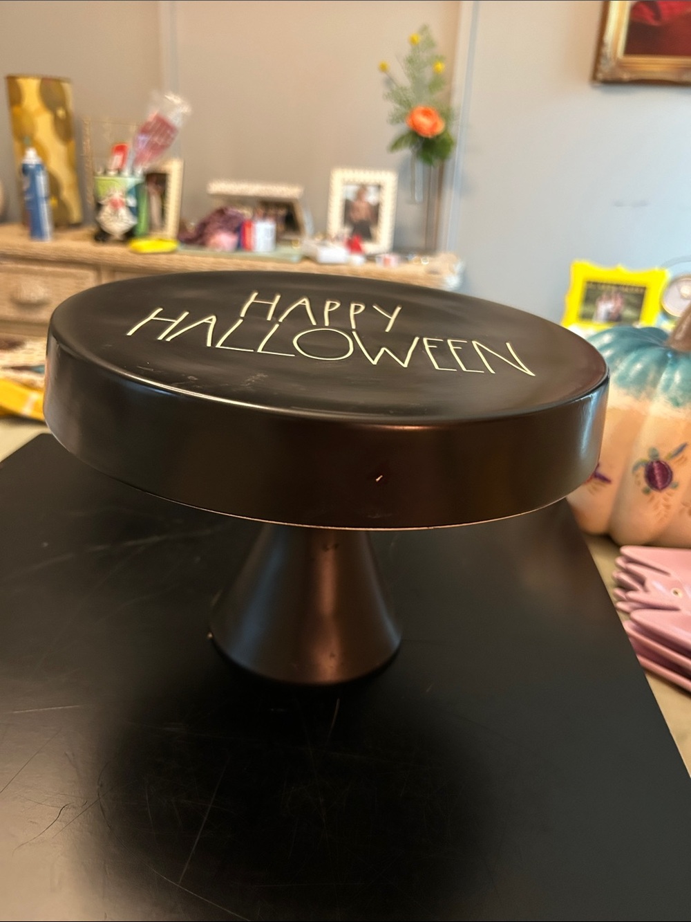 Rae Dunn Black "Happy Halloween" Cake Stand